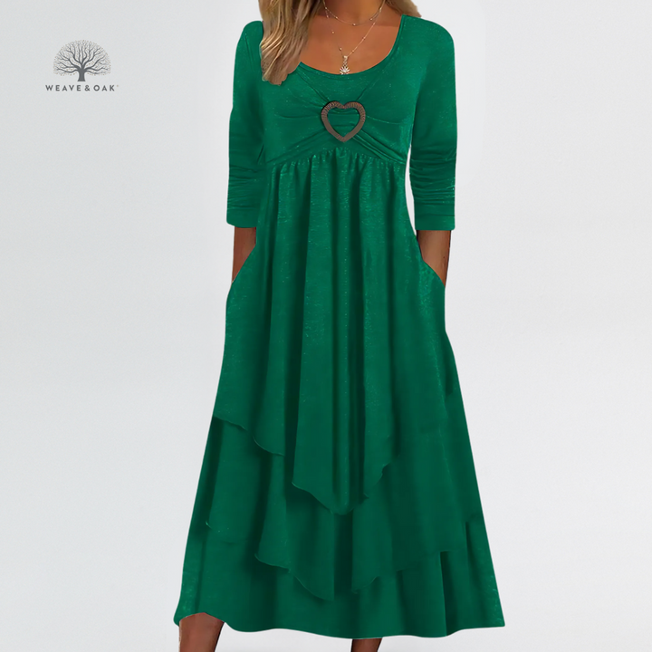 Celeste | Tiered Heart Accent Flattering Midi Dress