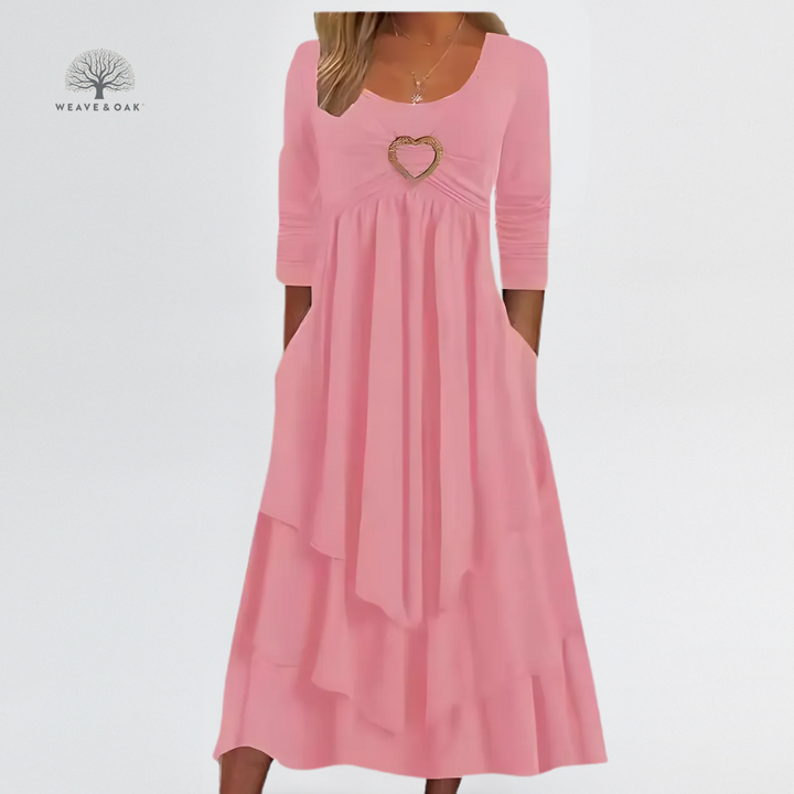 Celeste | Tiered Heart Accent Flattering Midi Dress
