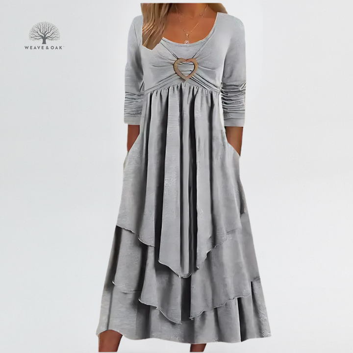 Celeste | Tiered Heart Accent Flattering Midi Dress