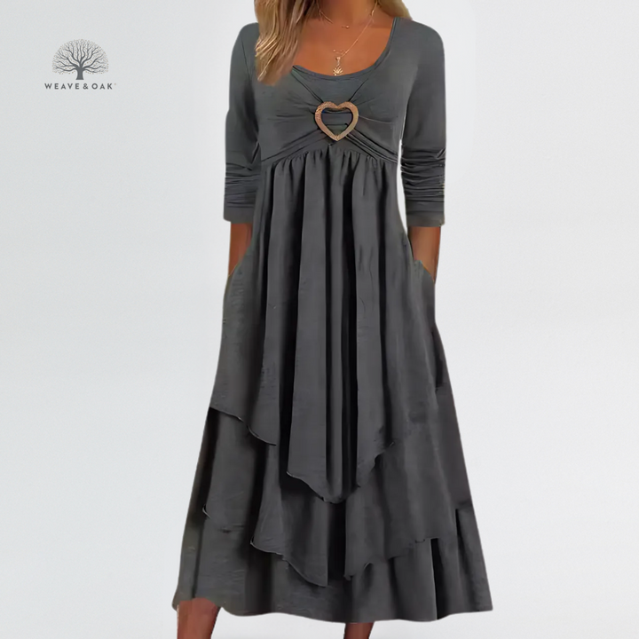 Celeste | Tiered Heart Accent Flattering Midi Dress