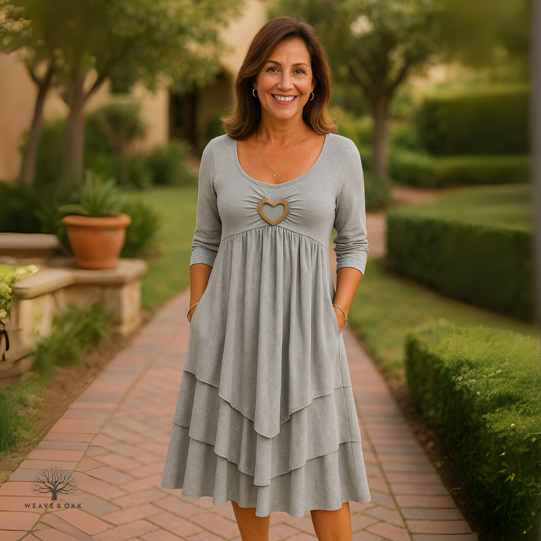 Celeste | Tiered Heart Accent Flattering Midi Dress