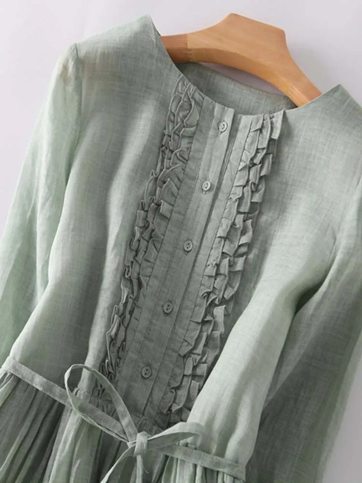 Arya - Women's Art Retro Round Neck Lace Up Waist Dress