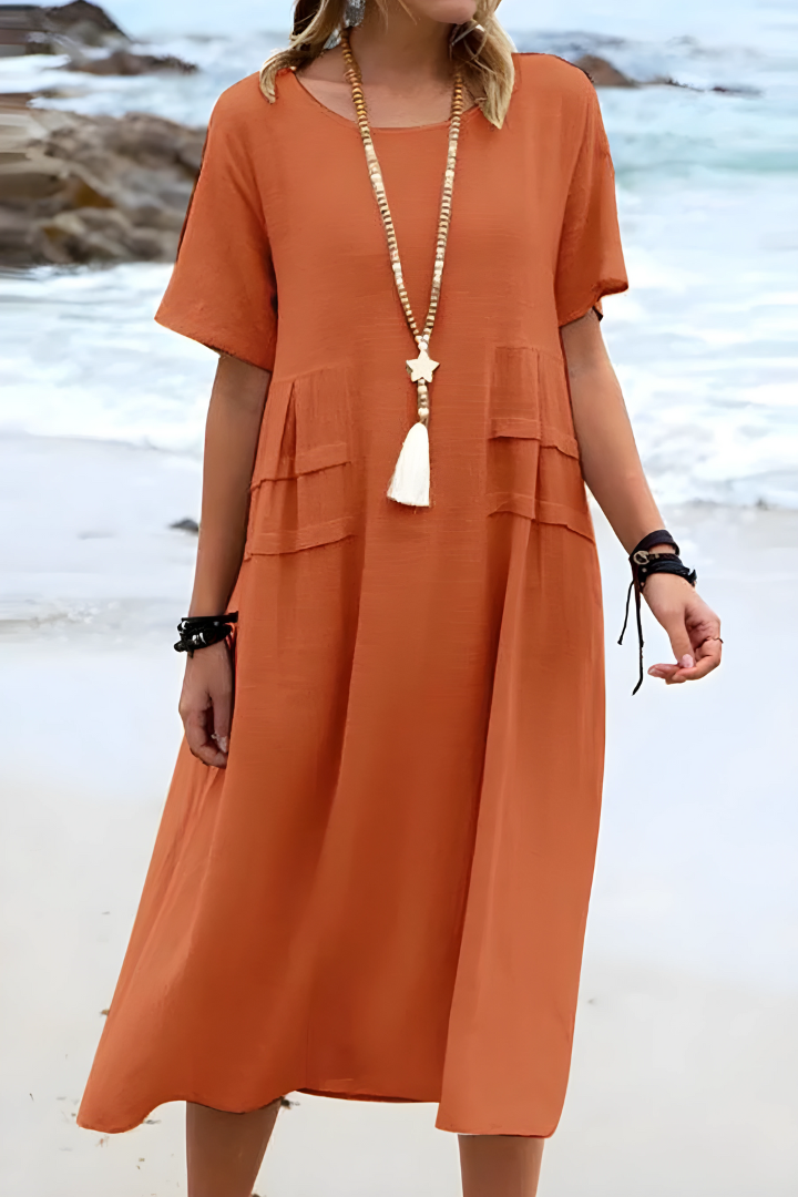 Sienna | Breezy Pocketed Midi Flattering Dress