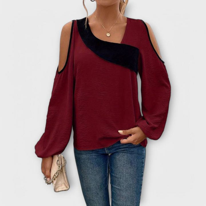 Scarlett – Color Block Blouse, Square Neckline