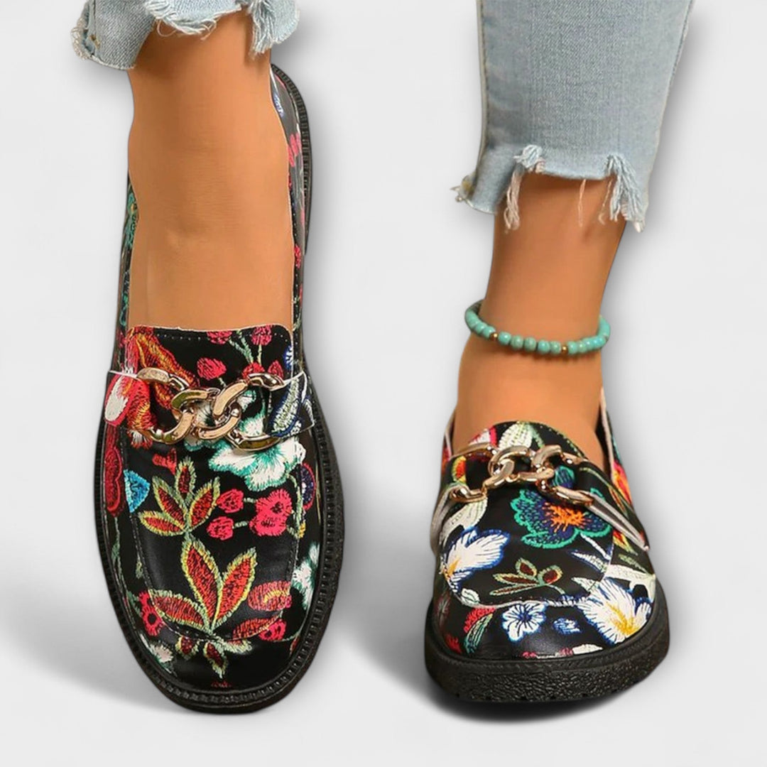 Orla – Multicoloured Loafers with Floral Pattern