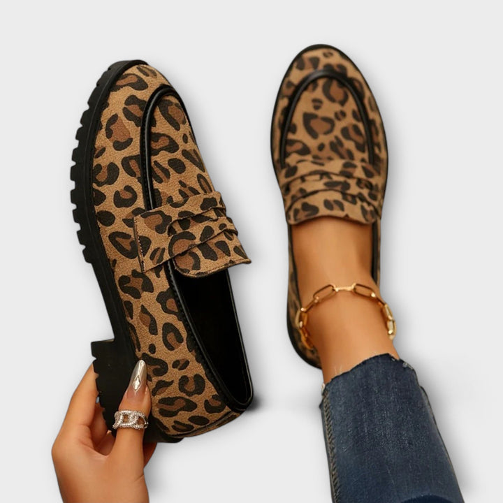 Mireille – Leopard Print Faux Suede Round Toe Casual Loafers