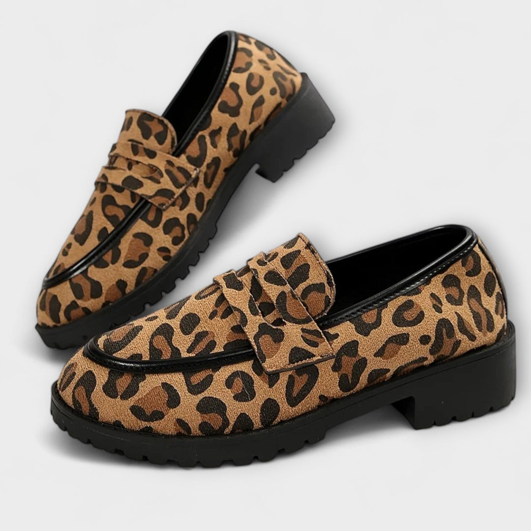 Mireille – Leopard Print Faux Suede Round Toe Casual Loafers
