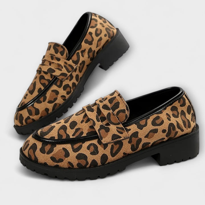 Mireille – Leopard Print Faux Suede Round Toe Casual Loafers