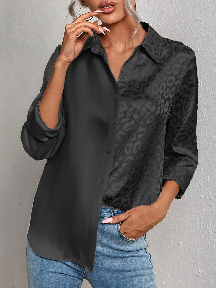 Gwendolyn - Leopard Print Jacquard Two-Tone Satin Button-Up Shirt