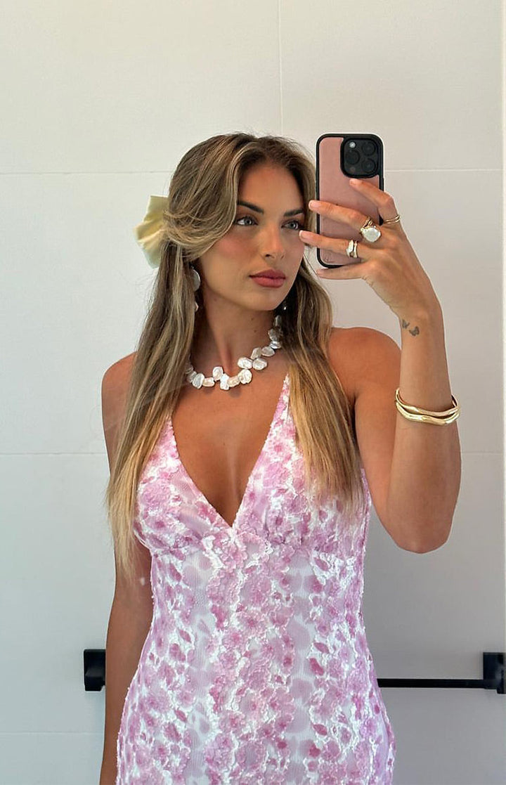 Farida - Pink Lace Maxi Dress