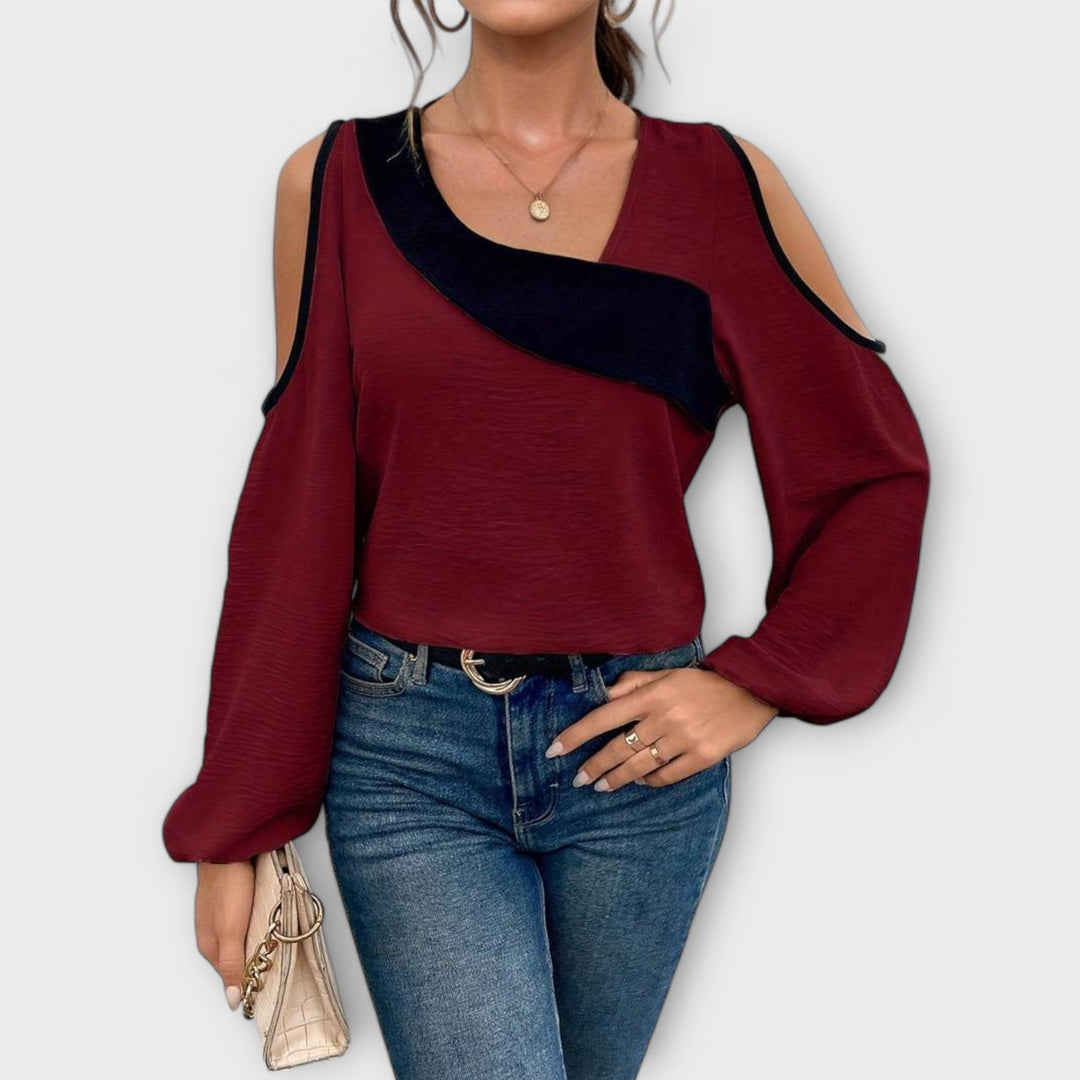 Scarlett – Color Block Blouse, Square Neckline