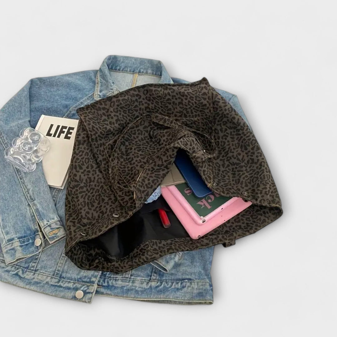 Elegant Leopard Print Canvas Shoulder Bag