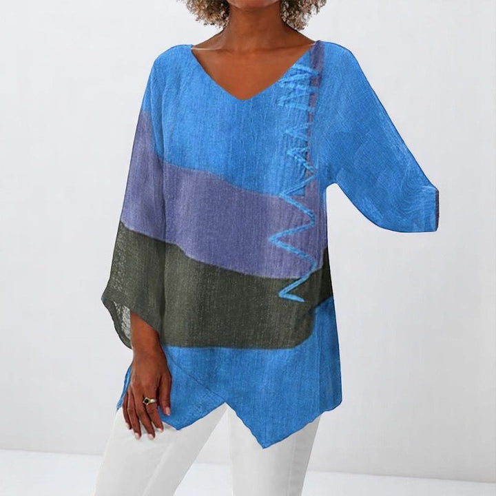 Helene - Stylish V-Neck Color Block Top