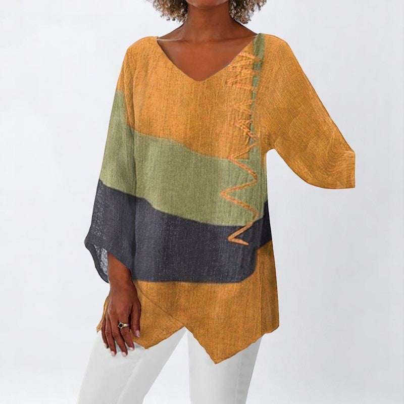 Helene - Stylish V-Neck Color Block Top