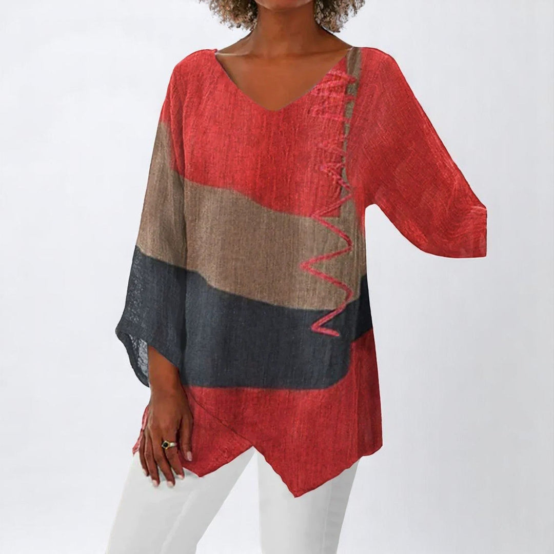 Helene - Stylish V-Neck Color Block Top