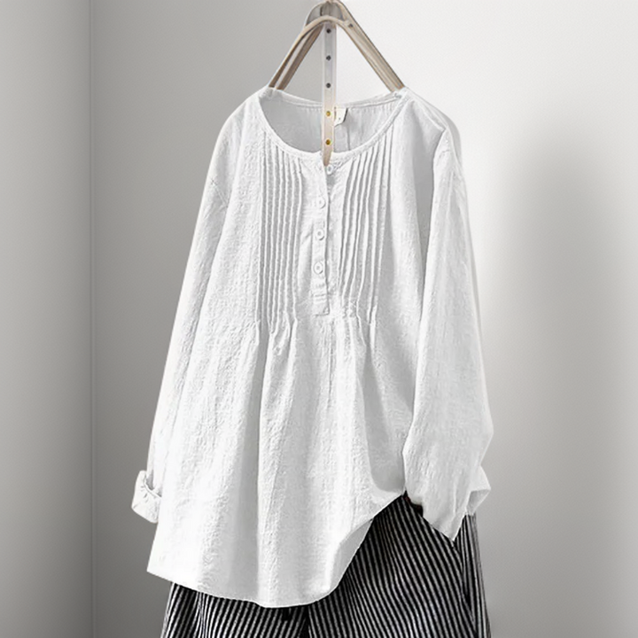 Farah┃Folded Solid Casual Tunic with Buttons