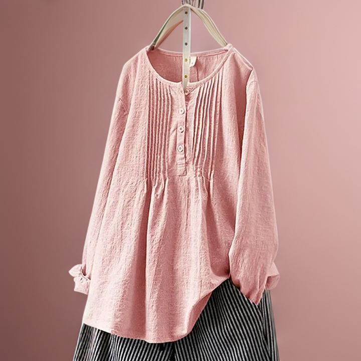 Farah┃Folded Solid Casual Tunic with Buttons