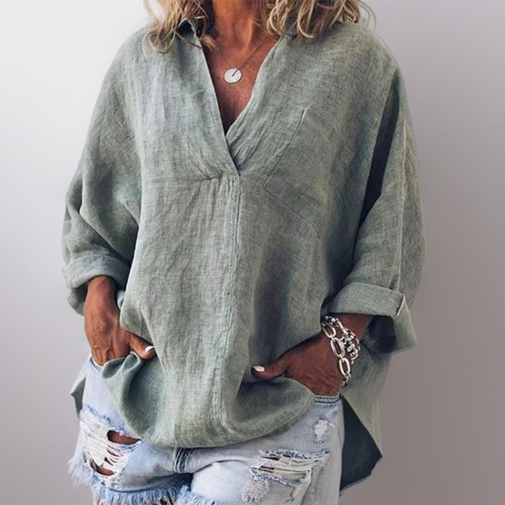 Lorie┃Comfortable Long Sleeve Shirt with V-Neck