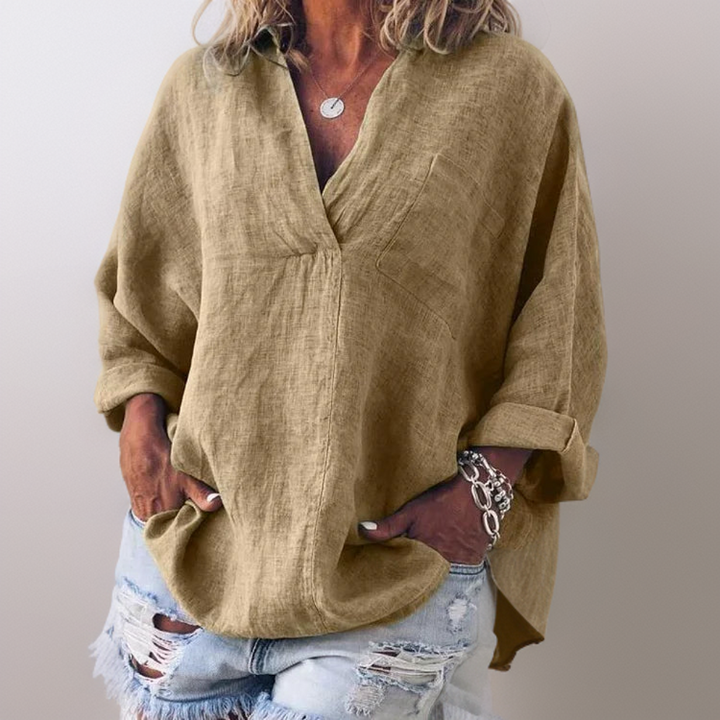 Lorie┃Comfortable Long Sleeve Shirt with V-Neck