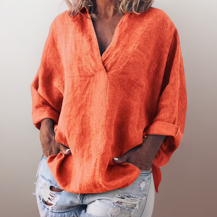 Lorie┃Comfortable Long Sleeve Shirt with V-Neck