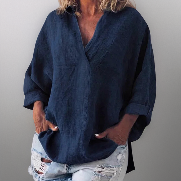Lorie┃Comfortable Long Sleeve Shirt with V-Neck