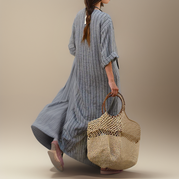 Hailey┃Casual Maxi Dress with Vintage Stripes and V-Neck