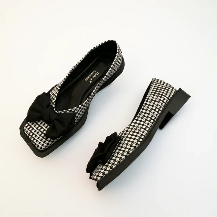 Lucia | Stylish Bow Detail Houndstooth Flats