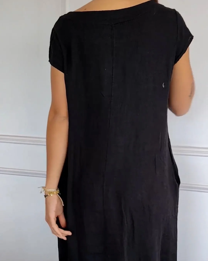 Cecilia - Trendy Cotton Linen Dress with Pockets