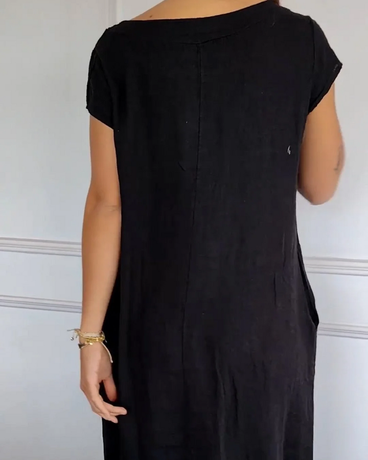 Cecilia - Trendy Cotton Linen Dress with Pockets