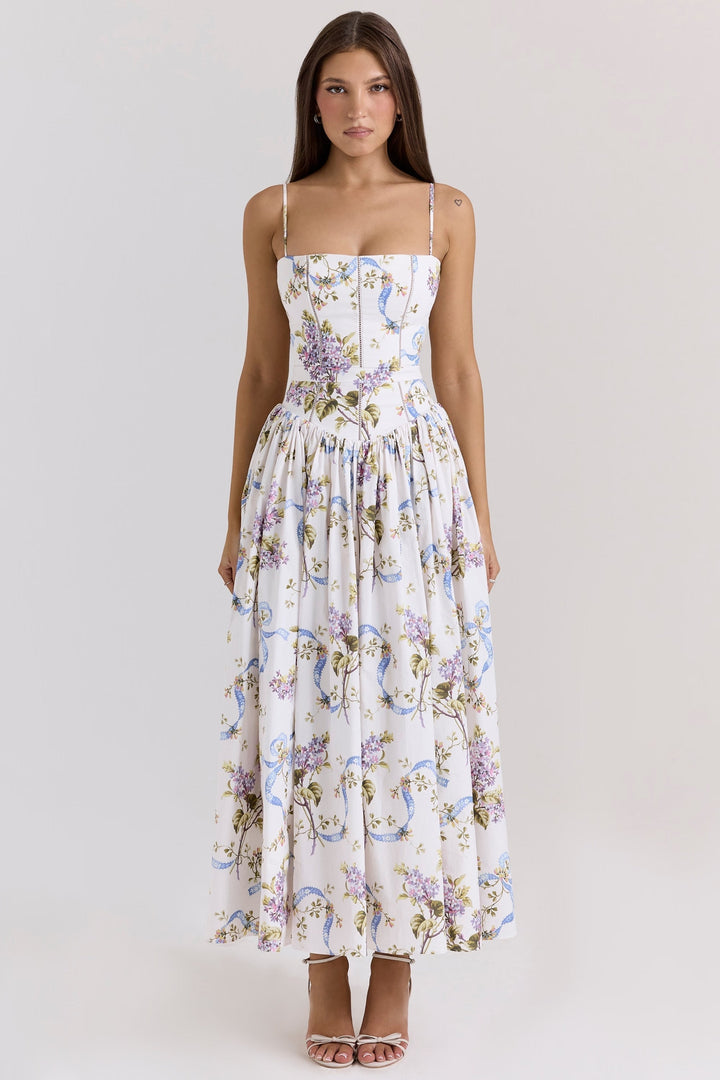 Kessara - Elegant Floral Spaghetti Strap Summer Maxi Dress