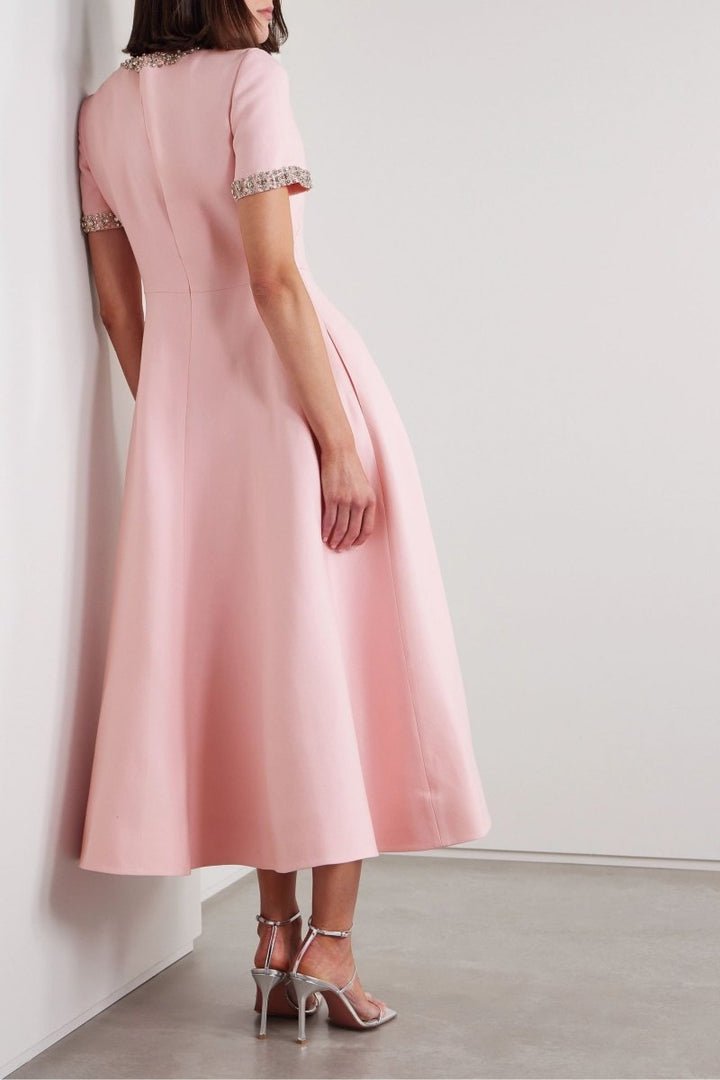 Zoe Bowknot Pink Crystal-embellished Midi Dress