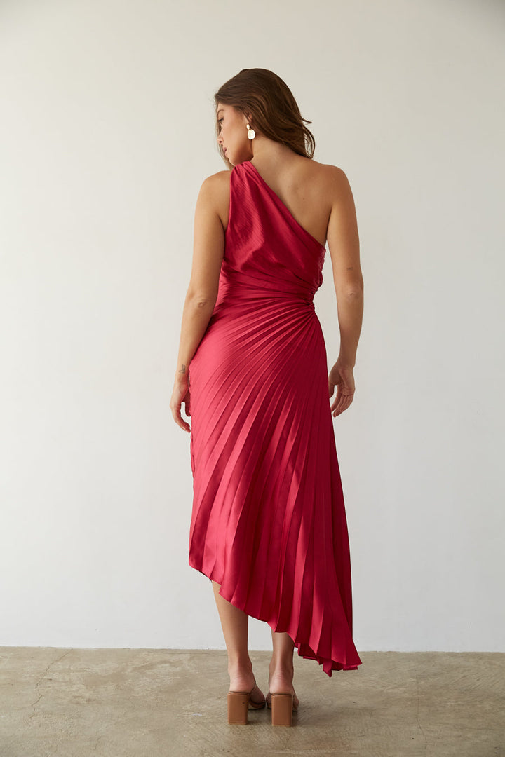 Sylviana - One Shoulder Pleated Midi Dress