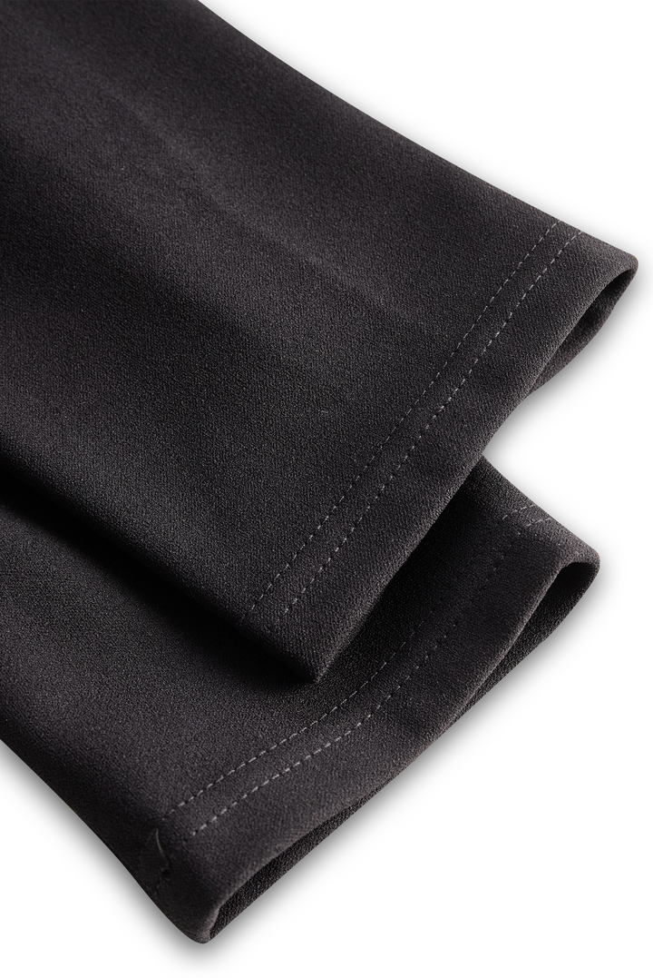 Refined Black Dress with Belt and Mandarin Collar