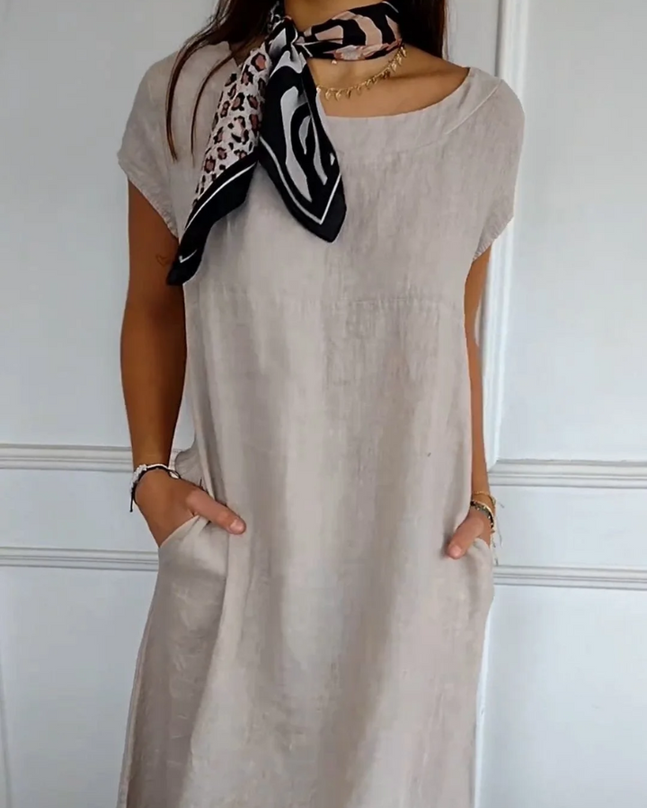 Cecilia - Trendy Cotton Linen Dress with Pockets
