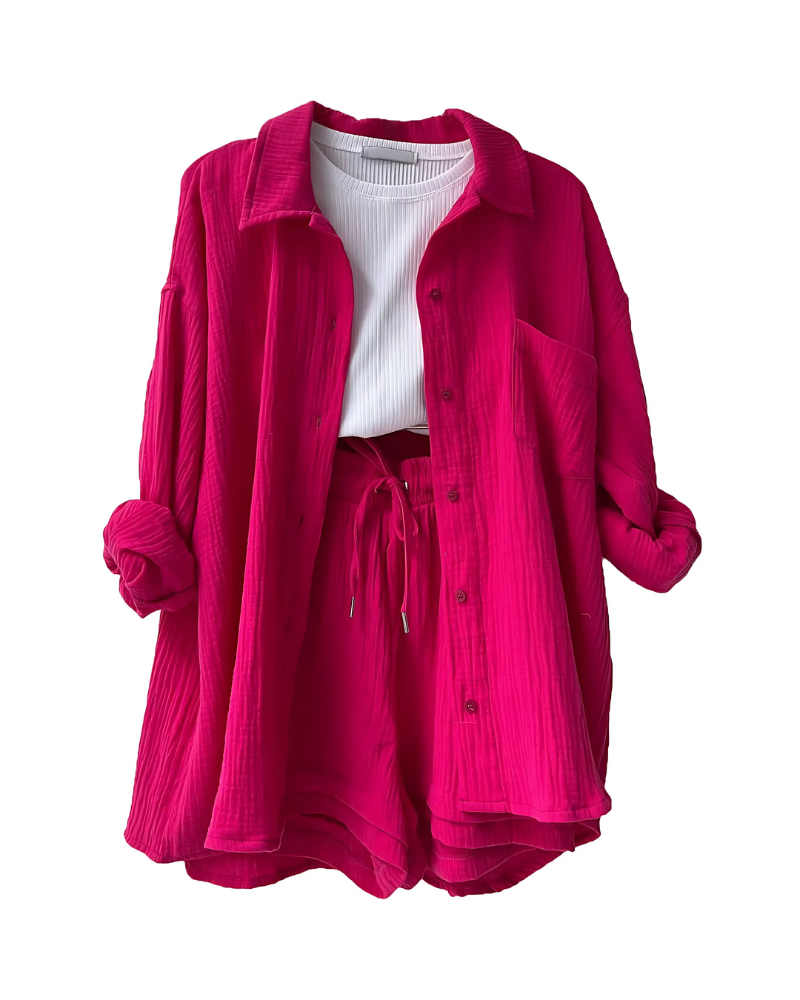 Maylee - Cotton Button-Up Shorts Set