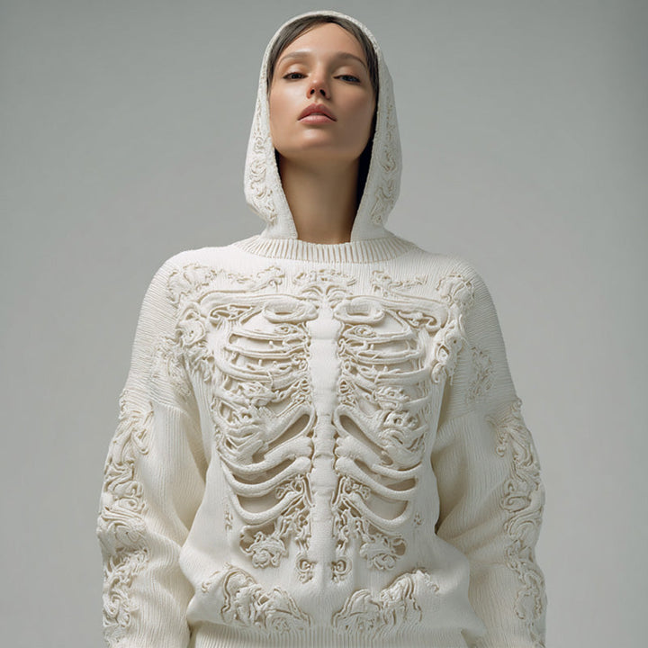 Women's Vintage Halloween Skull Embroidered Hoodie Sweater