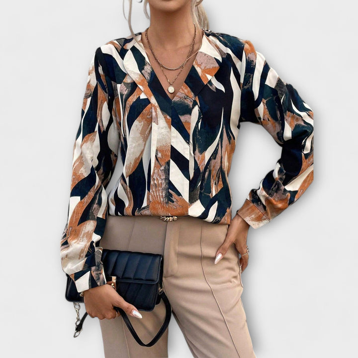 Blouse with All Over Print and V-Neck