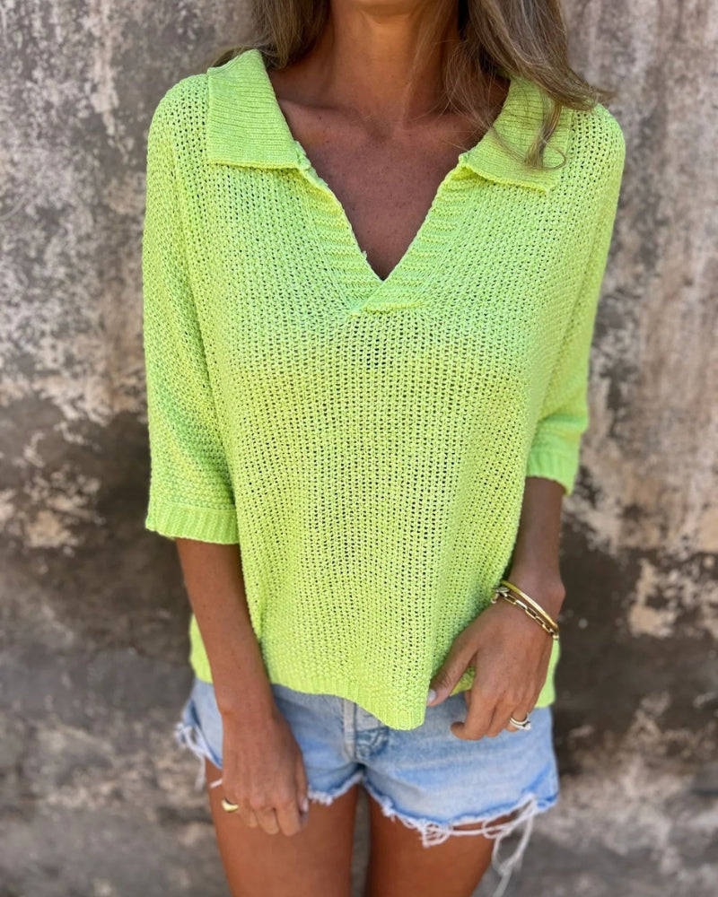 Ursula - Casual Knit Long Sleeve V-Neck Pullover