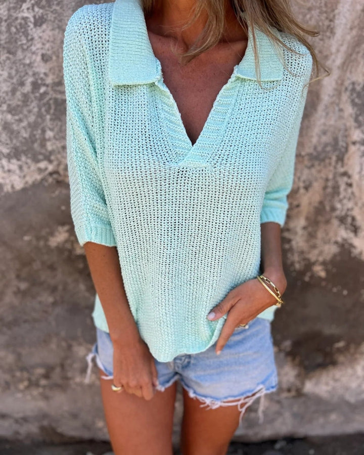 Ursula - Casual Knit Long Sleeve V-Neck Pullover