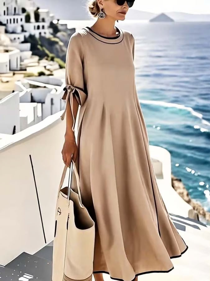 Loose women's dress with knot and stripes