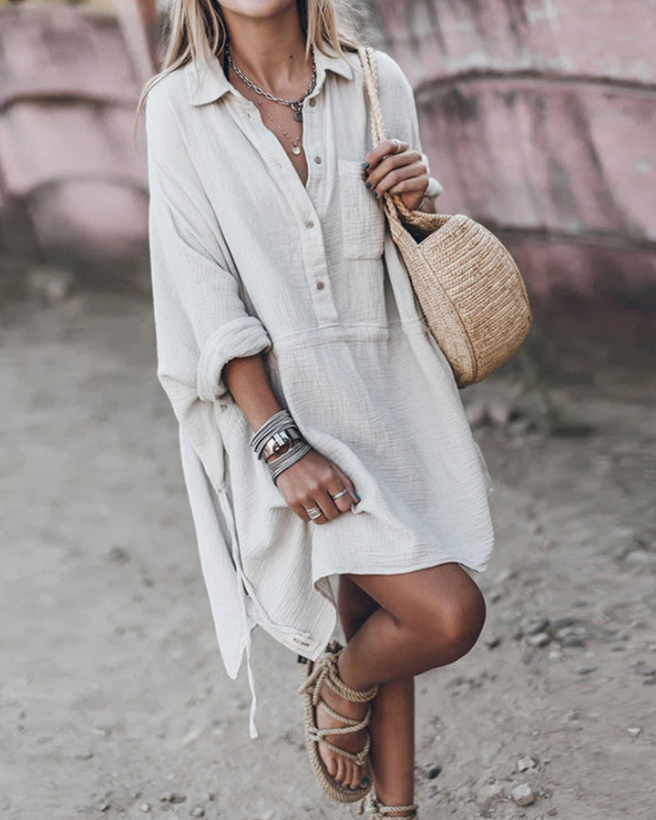 Fallon - Chic Cotton Blend Loose Fit Shirt Dress