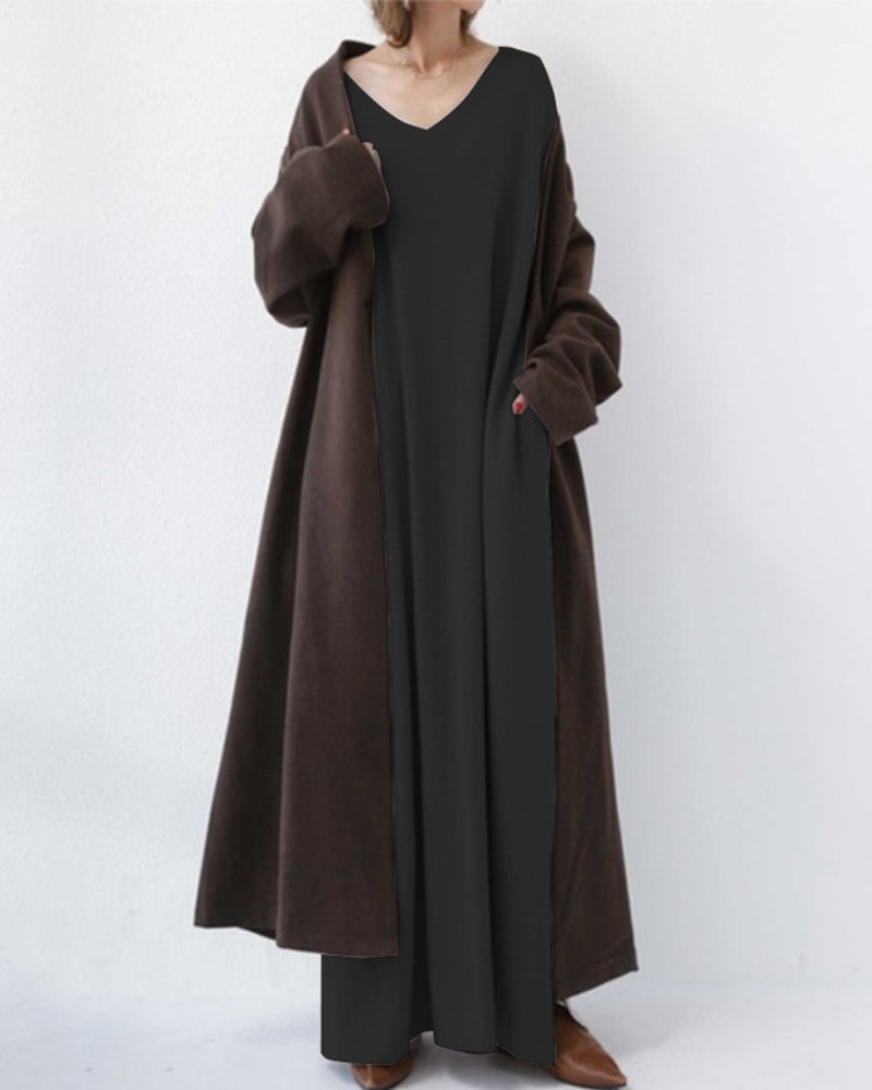 Eudora - Elegant Casual V-Neck Dress