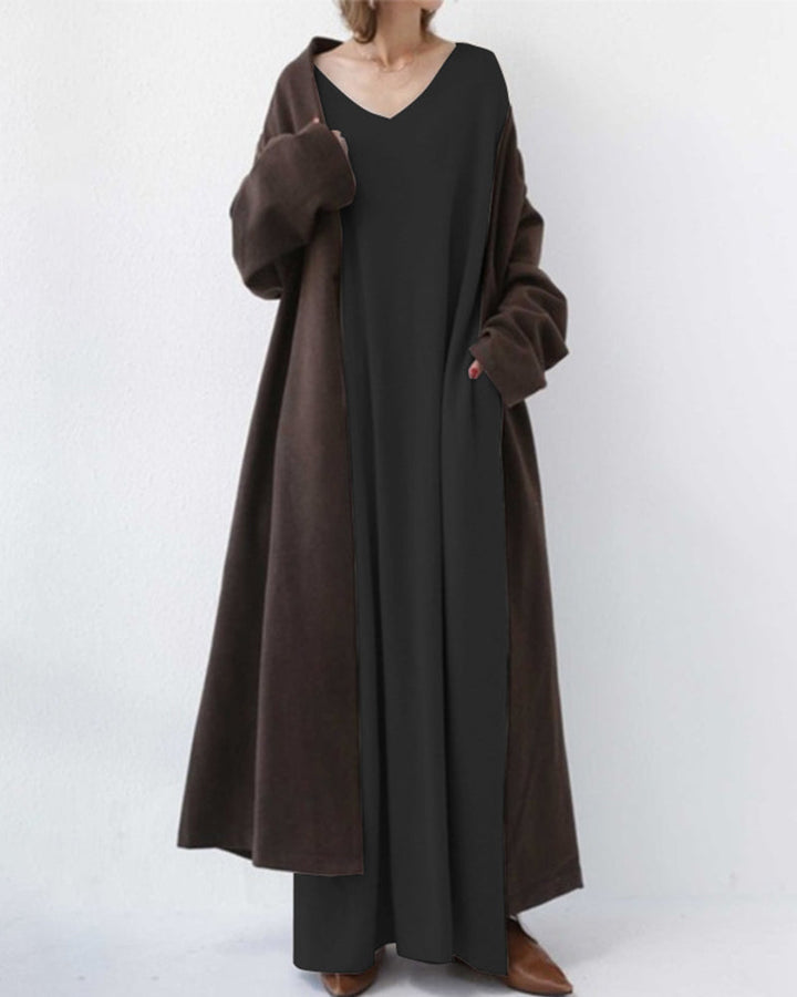 Eudora - Elegant Casual V-Neck Dress