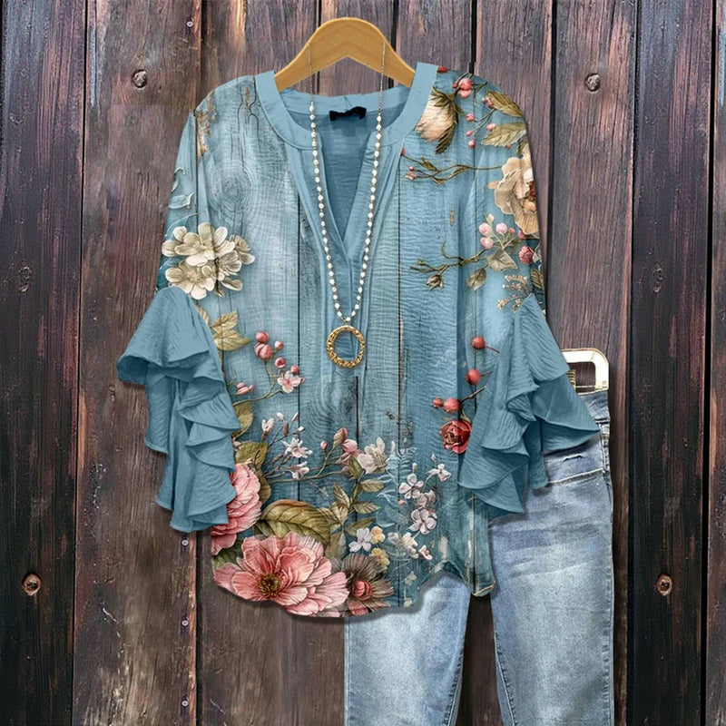Roselle™ - FLORAL PRINT VINTAGE BLOUSE WITH ELEGANT DESIGN