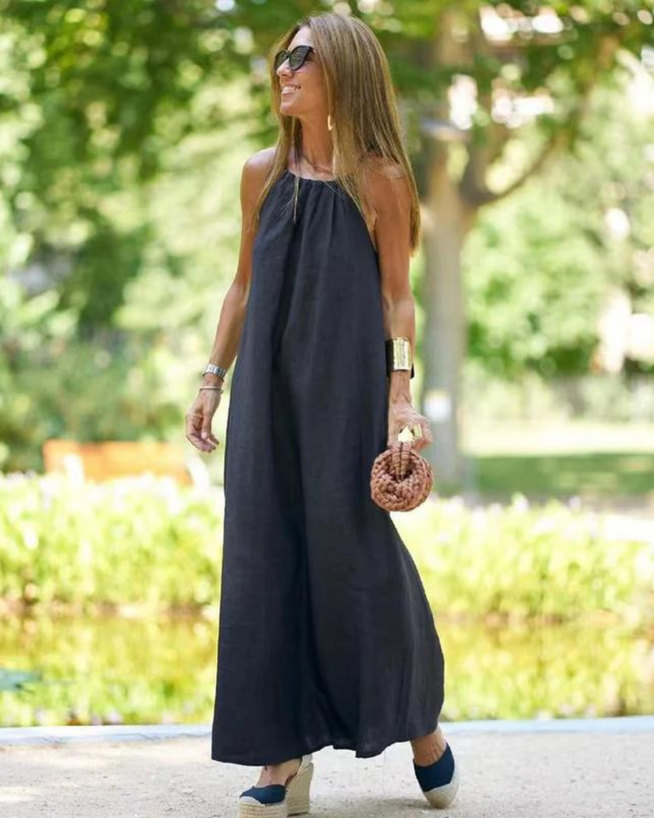 Eliza - Women’s Halter Slit Cotton Linen Maxi Dress