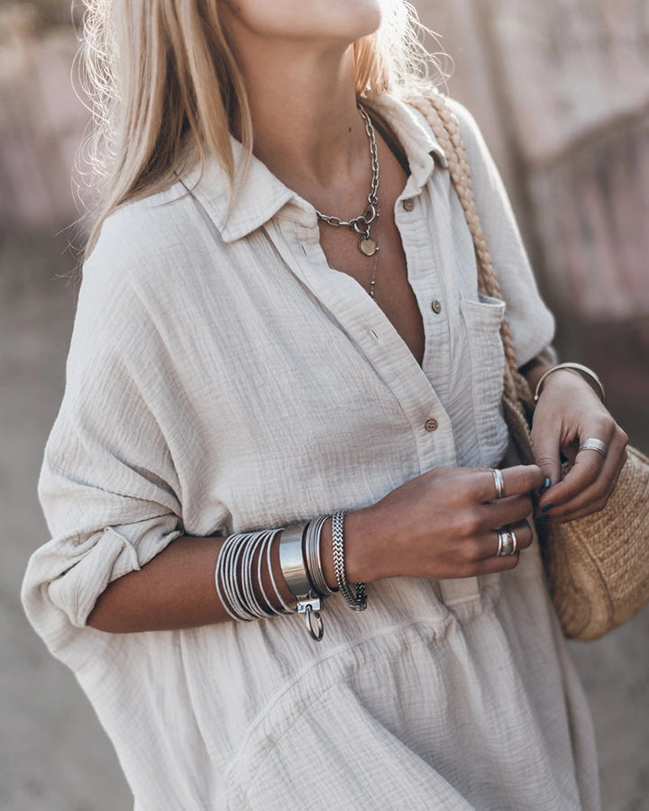 Fallon - Chic Cotton Blend Loose Fit Shirt Dress