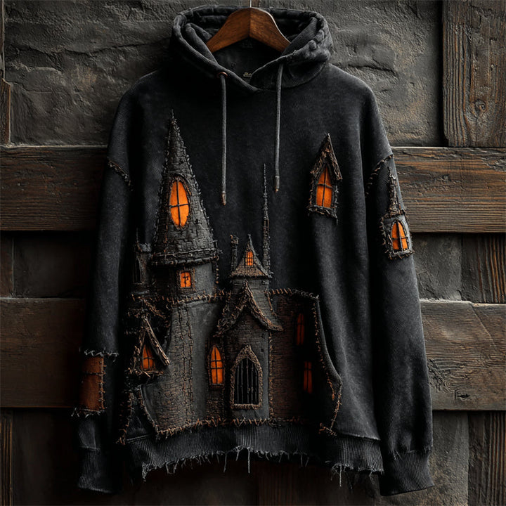 Halloween Spooky Castle Stitched Washed Hoodie