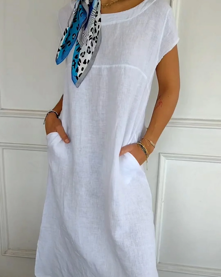 Cecilia - Trendy Cotton Linen Dress with Pockets