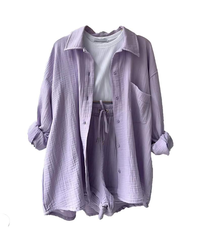 Maylee - Cotton Button-Up Shorts Set