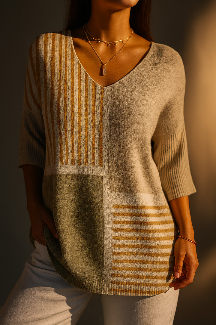 Women's Abstract Geometric Pattern Art Print Casual Knit Pullover